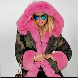 Camouflage Faux Fur Winter Hooded Jacket